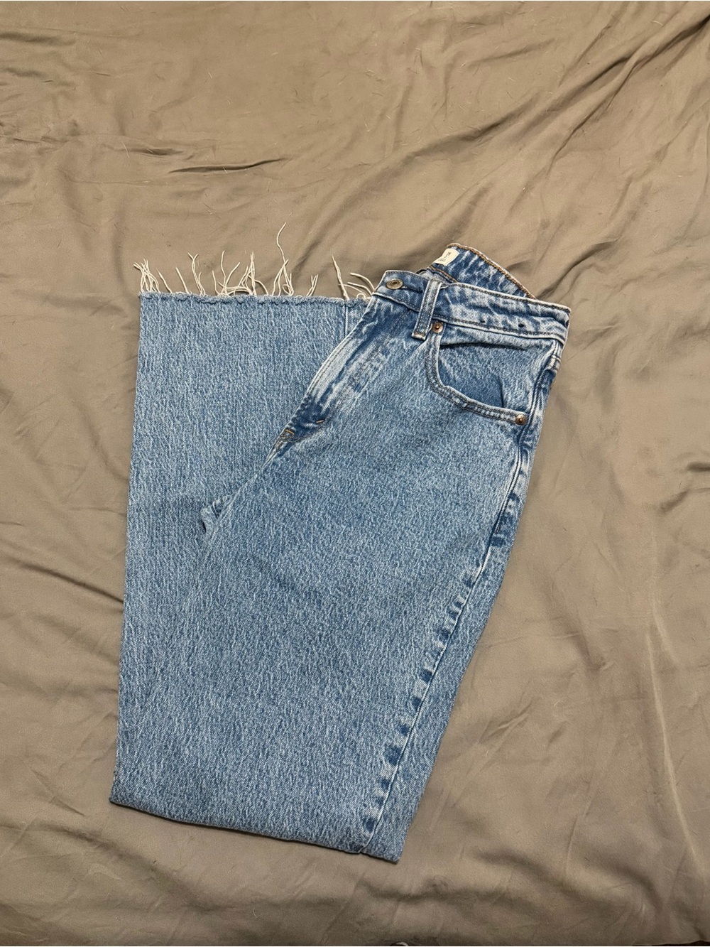 Abercrombie & Fitch Light Blue Straight-Leg Jeans with Raw Hem